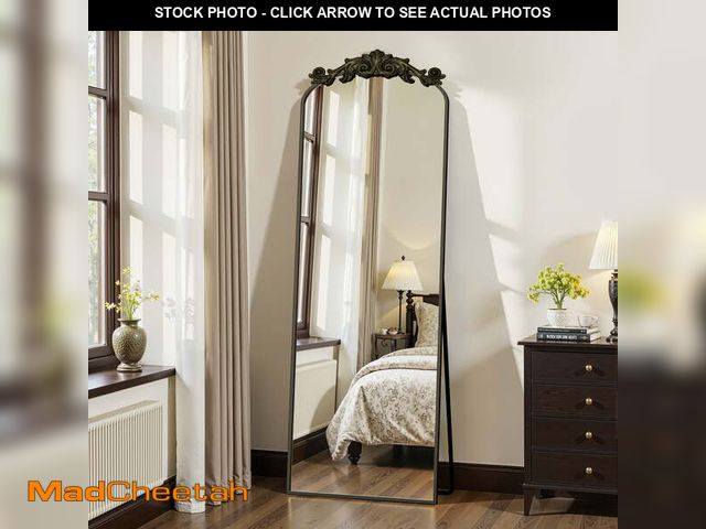 Lot 74-12801185 - Antok 64"x21" Vintage Arched Full-Length Mirror with Carved Metal Frame, Baroque-Style, Bronze - UNU...