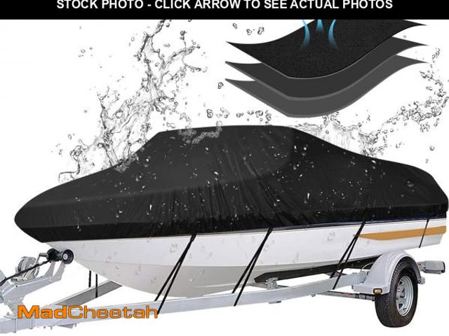 Lot 74-12116106 - iCOVER Trailerable Boat Cover- 17'-19' Heavy Duty Waterproof Tarp Covers with Storage Bag, Fits V-Hu...