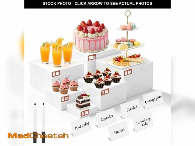 Lot 74-14264001 - 6Pcs Buffet Risers with Mini Sign and Maker, Acrylic Food Risers for Buffet Table, White Food Displa...