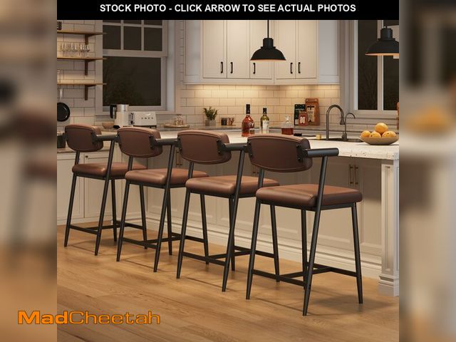 Lot 74-13579024 - IDEALHOUSE Bar Stools Set of 4 with Armrests, Counter Height Bar Stools Set with Footrest &amp; Soft...