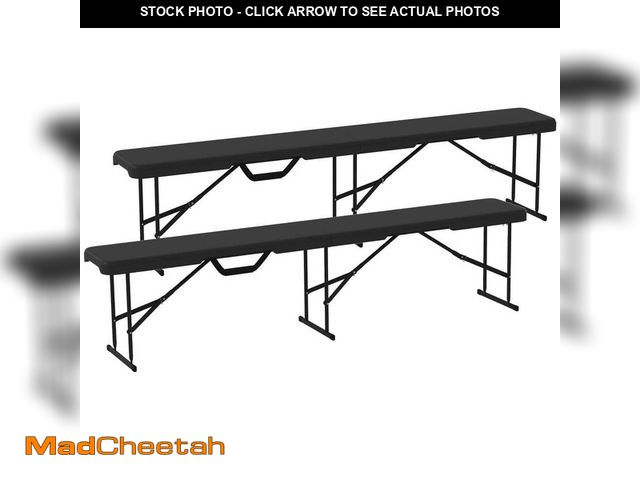 Lot 74-12465299 - Outsunny 6 ft Outdoor Ottoman Plastic Folding Bench, Portable Bench Seat with Carrying Handle, Black...