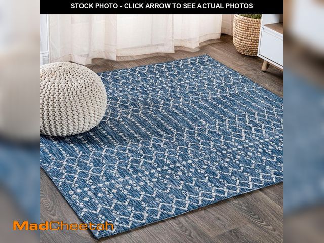 Lot 74-12553083 - JONATHAN Y Ourika Moroccan Geometric Textured Weave Navy/Light Gray 4 ft. x 4 ft. Indoor/Outdoor Are...