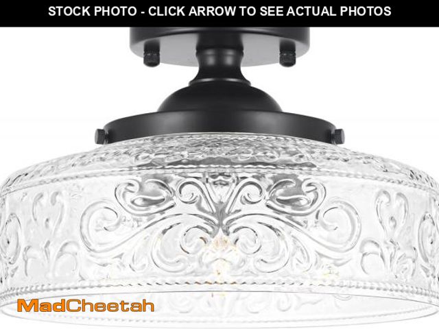 Lot 74-12325333 - Daunton Semi Flush Mount Ceiling Light Fixture, Vintage Matte Black 3-Light Fixture with Etched Crys...