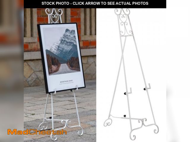 Lot 74-12511329 - Metal Free Standing Adjustable Display Stand Scroll Easel with Chain Support, White Easel Stand for ...