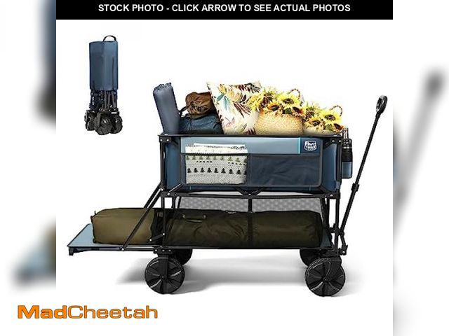 Lot 74-12167905 - TIMBER RIDGE 400L Large Capacity Folding Double Decker Wagon with Brakes, 54" Extra Long Extender Wa...