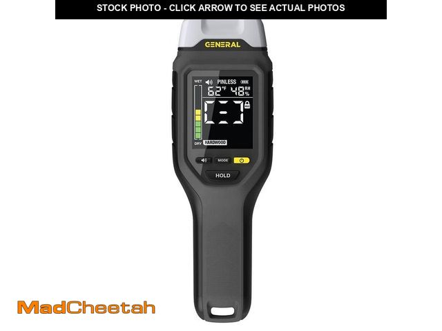 Lot 74-14600935 - General Tools 2-in-1 Pin and Pinless Moisture Meter with Backlit Display for Wood, Drywall, and Buil...