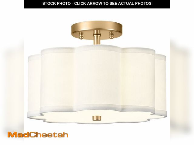 Lot 74-12969487 - Audickic Gold Semi Flush Mount Ceiling Light, 3-Light 12.5" Ceiling Lighting Fixtures with Fabric Sh...