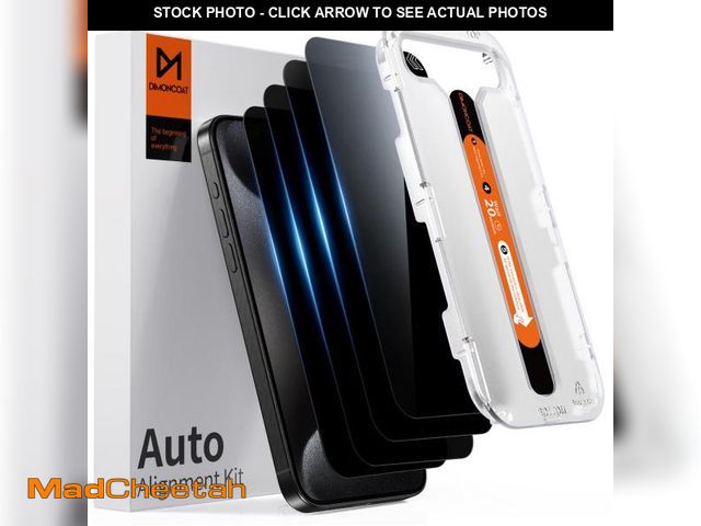 Lot 74-12305605 - DIMONCOAT 4-PACK for iPhone 15 Pro Max Privacy Screen Protector [Auto Alignment Kit] [10X Military P...