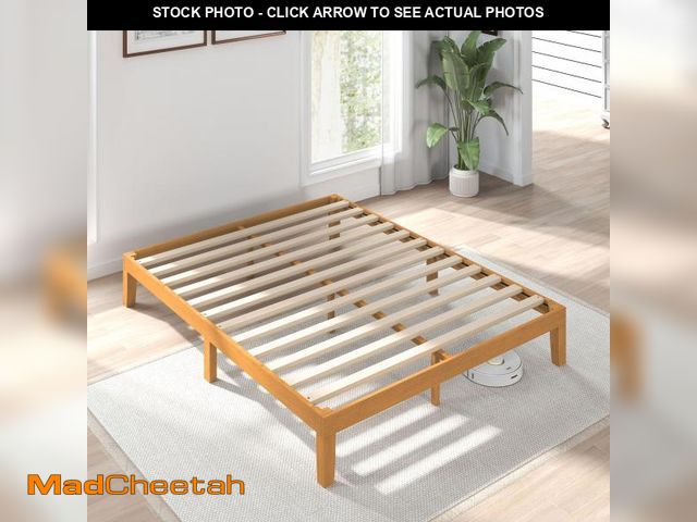 Lot 74-12243944 - Sweetcrispy Solid Wood Bed Frame, Queen Size Bed Base with Wood Slat Support, Sturdy, Stylish &amp; ...