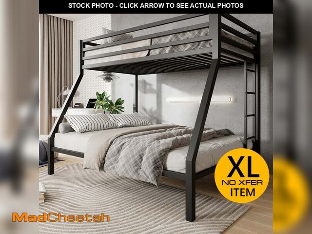 Lot 74-13765513 - Amolife Twin over Full Size Metal Bunk Bed with Removable Ladder, Full-Length Guardrail, Black - UNU...
