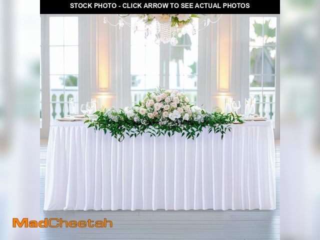 Lot 74-13955950 - White Table Clothes for Rectangle Tables 6ft, Wrinkle Resistant Fitted Table Cloth with Pleated Ruff...