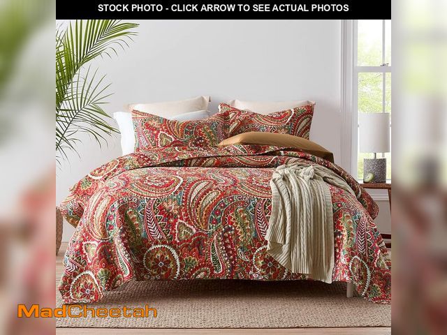 Lot 74-14333626 - ENASAL Cotton Bedspread Quilt Sets Reversible Bedding Coverlet Sets Comforter, Floral Paisley Bedspr...