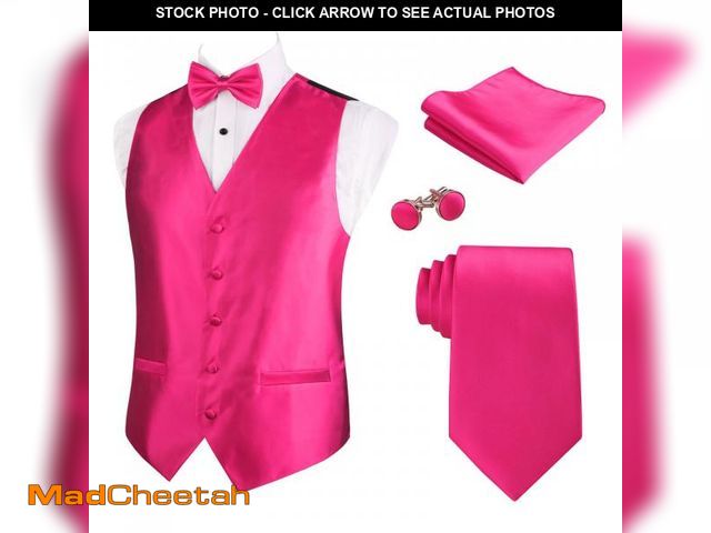 Lot 74-12385565 - Alizeal Mens Solid Color Satin Pre-tied Bow Tie, 9cm Necktie, Hanky, Cufflinks and Waistcoat Set, Ho...