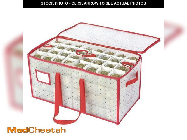 Lot 74-13710470 - Sattiyrch Plastic Christmas Ornament Storage Box with Dual Zipper Closure - Box Contributes Slots fo...