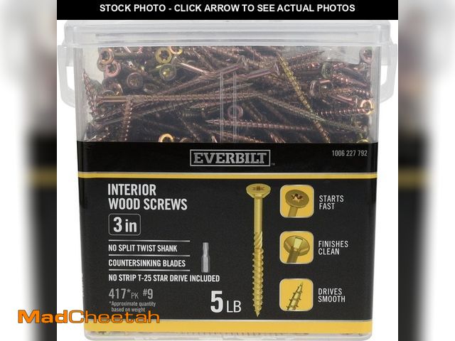 Lot 74-14435303 - Everbilt #9 x 3 in. Star Drive Flat Head Interior Wood Screws 5 lbs.-Box (417-Piece) - UNUSED