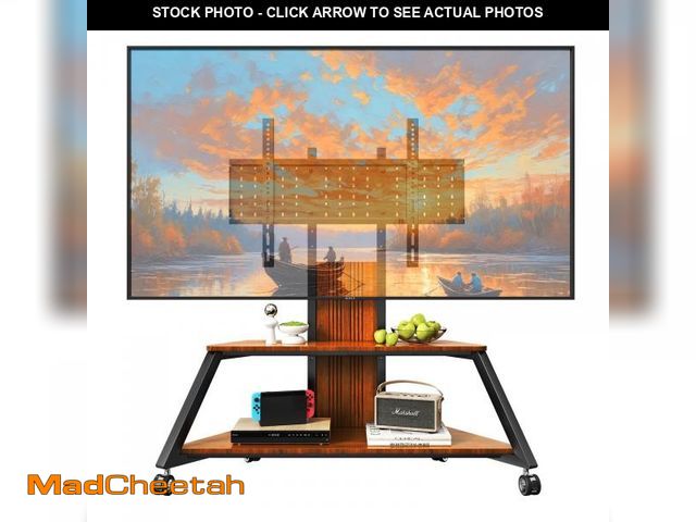 Lot 74-12279612 - Heavy Duty Mobile TV Stand on Wheels for 50-100Inch Portable Floor TV Stand with Wooden Shelves and ...