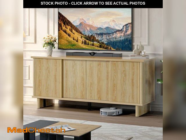 Lot 74-14586071 - Bestier Fluted TV Stand for 65 inch TVs,Entertainment Center with 4-Sliding Doors,Height Adjustable ...
