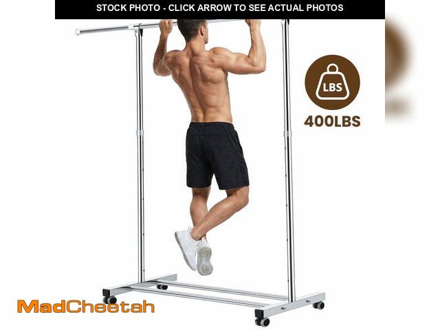 Lot 74-14324584 - Riousery Heavy-Duty Stainless Steel Clothing Rack with Wheels, Adjustable Height &amp; Length for Cl...