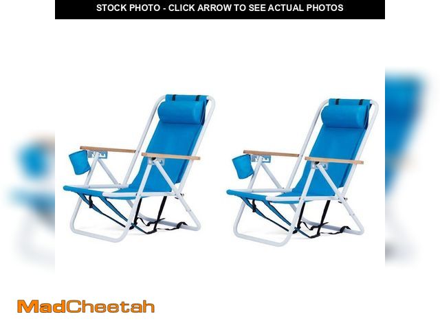 Lot 74-12465483 - Winado Portable 2 Pack Blue Steel Folding Adjustable Headrest Beach Chair - UNUSED