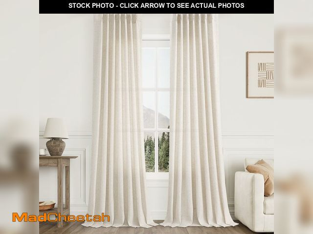 Lot 74-12440963 - Pinch Pleated Linen Curtains 108 Inches long for Living Room 2 Panels Set Cream Beige Flax Pleat Dra...