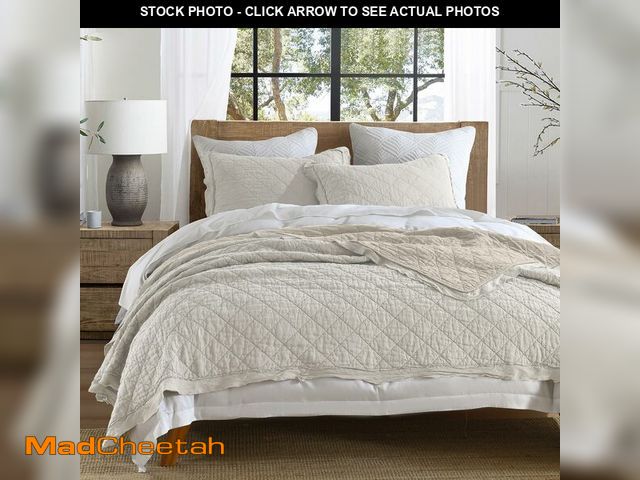 Lot 74-12701786 - HORIMOTE HOME 100% Linen Front/100% Cotton Back Quilt Set Queen Size, Beige Pre-Washed European Flax...