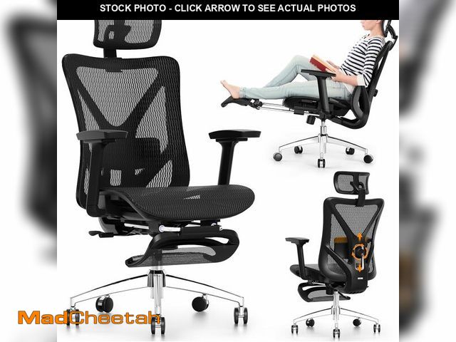 Lot 74-13696612 - GABRYLLY Ergonomic Office Chair with Footrest, 135 degree Reclining Desk Chair with Adjustable Lumba...