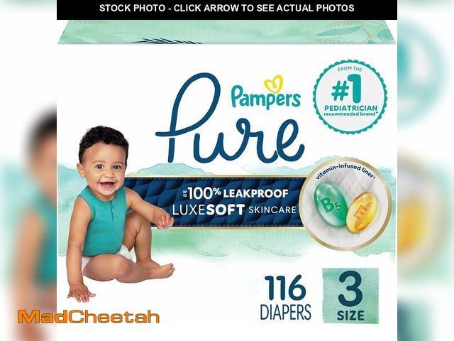 Lot 74-14305107 - Pure Baby Diapers, Size 3 (16-28 lbs), 116, Up to 100% Leakproof, Premium Hypoallergenic Soft Diaper...