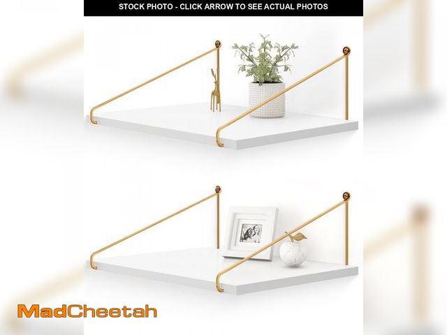Lot 74-12212701 - Afuly 12 Inch Deep Floating Shelves for Wall, Gold White Wall Mounted Shelves, Hanging Storage Shelv...