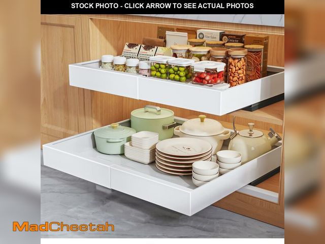 Lot 74-13548186 - Seinloes 2 Pack Pull Out Cabinet Organizers 16.5" Deep With Raising Pad for Framed Cabinets,Expandab...