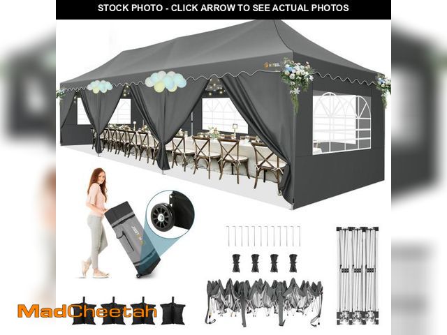 Lot 74-12514749 - HOTEEL 10x30 Pop Up Canopy with 8 Sidewalls, Easy Setup Party Tent with Weight Bags, Wheeled Bag, Wa...