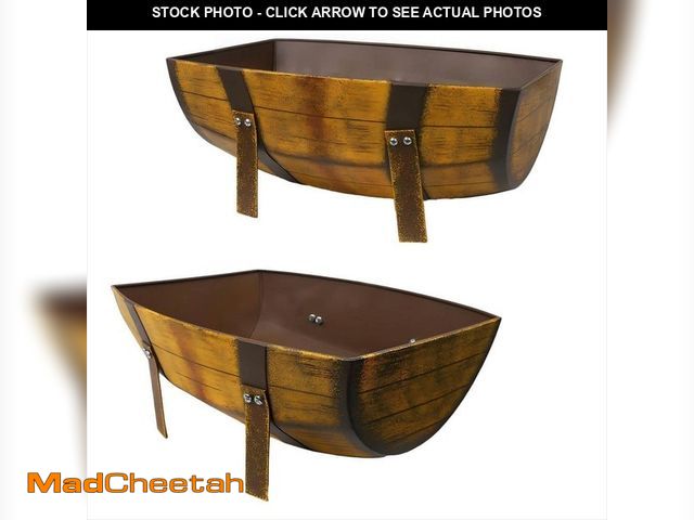 Lot 74-14242502 - OGETFUUR 15.43 in. x 5.31 in. Metal Brown Outdoor Flower Pot Half Barrel Planter with Legs for Garde...