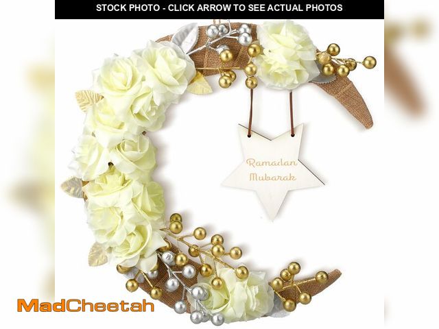 Lot 74-13545309 - Lineshading Eid Ramadan Mubarak Wreaths Ramadan Decorations for Home Front Door Eid Decor Round Meta...