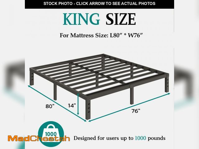 Lot 74-12158802 - FSCHOS 14 Inch King Size Bed Frame, Heavy Duty Metal Platform, No Box Spring Needed, Easy Assembly, ...