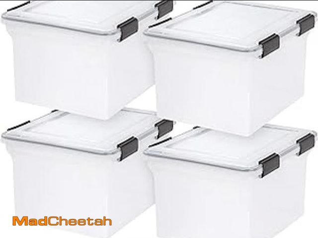 Lot 74-12098295 - IRIS USA File Box, Plastic File Organizer with Lids for Letter/Legal File, Portable Document Box For...