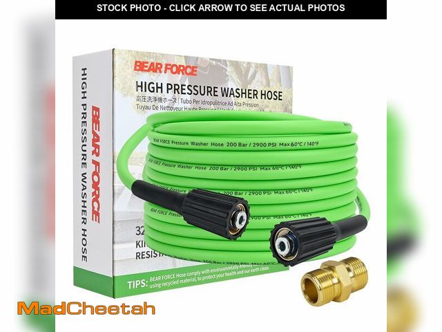 Lot 74-14145116 - BEAR FORCE Soft Flexible High Pressure Washer Hose with M22-14/ 15mm Brass Fitting 1/4" x 32ft &amp;...