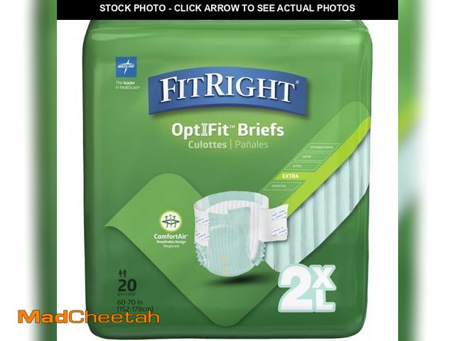 Lot 74-12695570 - FitRight Adult Diapers, Extra Heavy Absorbency, 2XL (Waist Size 60in-70in), 80 Count, OptiFit Incont...