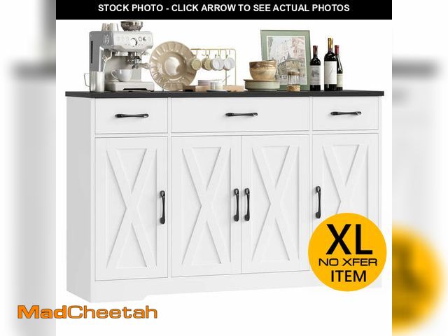 Lot 74-13765603 - Homfa Buffet Cabinet with 3 Drawers and 4 Doors, 55.1â W Kitchen Sideboard Storage Cabinet with Ad...