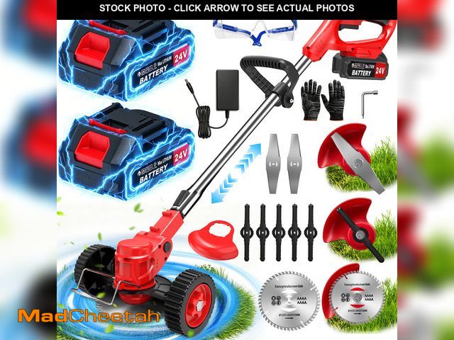 Lot 74-14604354 - TNTANTS Electric Weed Wacker, Cordless String Trimmer with Wheels,  2Pcs 24V Batteries, 3 Types of B...
