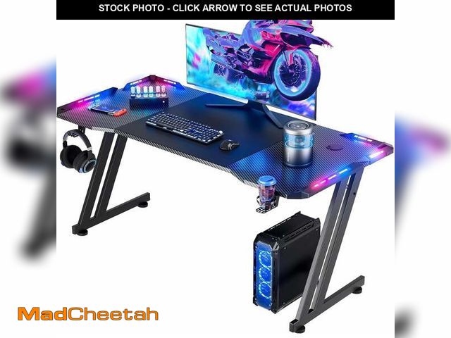 Lot 74-13681644 - HLDIRECT 55 inch Gaming Desk with LED, Ergonomic PC Table with Cup Holder&amp;Headphone Hook for Adu...
