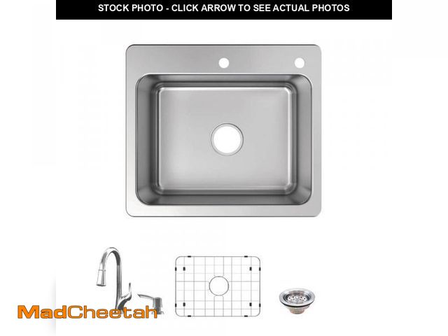 Lot 74-12255114 - Glacier Bay Bratten 25 in. Drop-In Single Bowl 18 Gauge Stainless Steel Kitchen Sink with Pull-Down ...