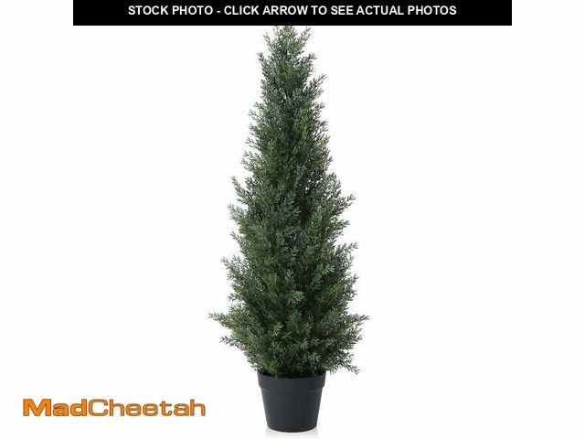 Lot 74-12766315 - Artificial Cedar Tree 3 ft Outdoor Artificial Topiary Cedar Plants Fake Tree UV Rated Potted Tree fo...