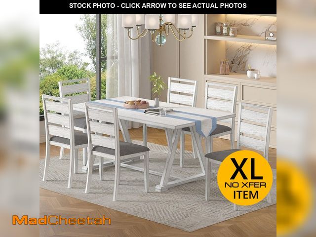 Lot 74-12998994 - Peatuk Farmhouse Dining Table Set for 6,7-Piece Solid Wood Top Table Chairs with Cushions, Vintage G...