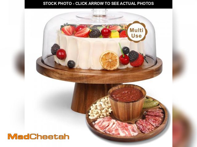 Lot 74-12304047 - Bellsal Acacia Wood Cake Stand with Lid - 12in Round Cake Holder, 2-in-1 Dessert Table Display Set &...