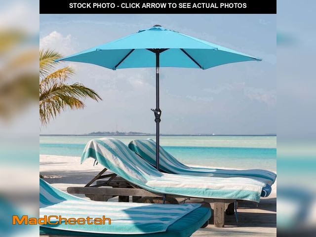 Lot 74-14350515 - Ainfox 7.5ft Blue Outdoor Market Patio Umbrella with Push Button Tilt and Crank, Waterproof UV Prote...