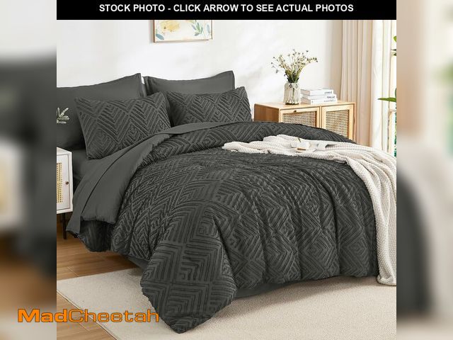 Lot 74-14144514 - Andency Oversized King Size Comforter Set 7 Pieces Dark Grey - Bed in a Bag Oversized King Boho Ligh...