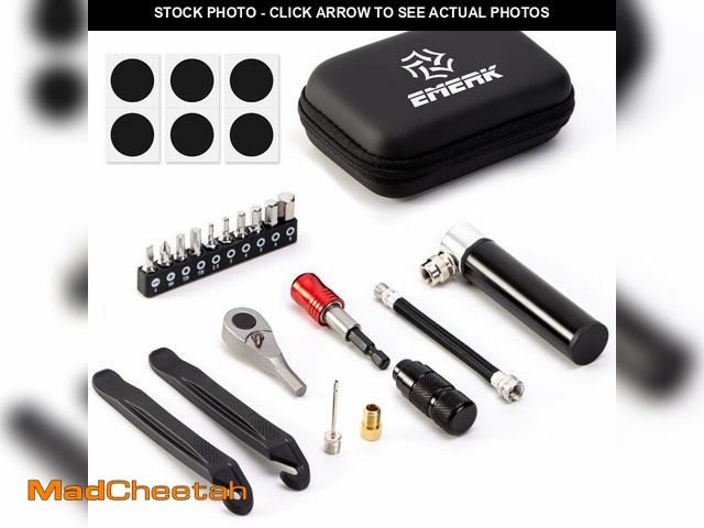 Lot 74-14425761 - EMERK Bike Repair Tool Kit, Portable Bicycle Multi Tool with Mini Pump, Ratchet Reversible Tool, 10 ...