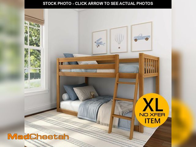 Lot 74-13789683 - Max &amp; Lily Fundamental Twin Low Bunk Bed, Kids Solid Wood Modern Bed Frame with Strong Wooden Sl...