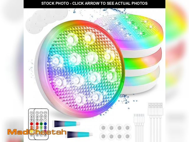 Lot 74-12221329 - TEPENAR Rechargeable Pool Lights with Remote: (4 Pack) Submersible Led Light IP68 Waterproof 16 Colo...
