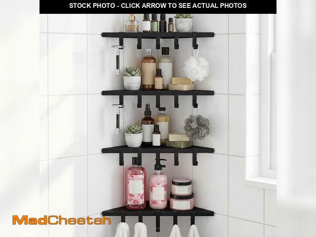 Lot 74-14274088 - Wenqik 4 Pack 10'' Corner Shower Shelf with Hooks Sturdy 304 Stainless Steel, Space Saving Design Re...