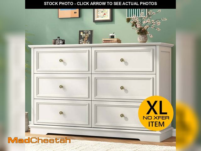 Lot 74-13683213 - 6 Drawer Chest of Drawers, Modern Storage Cabinet Dresser Organizer Unit with Antique Bronze Round H...